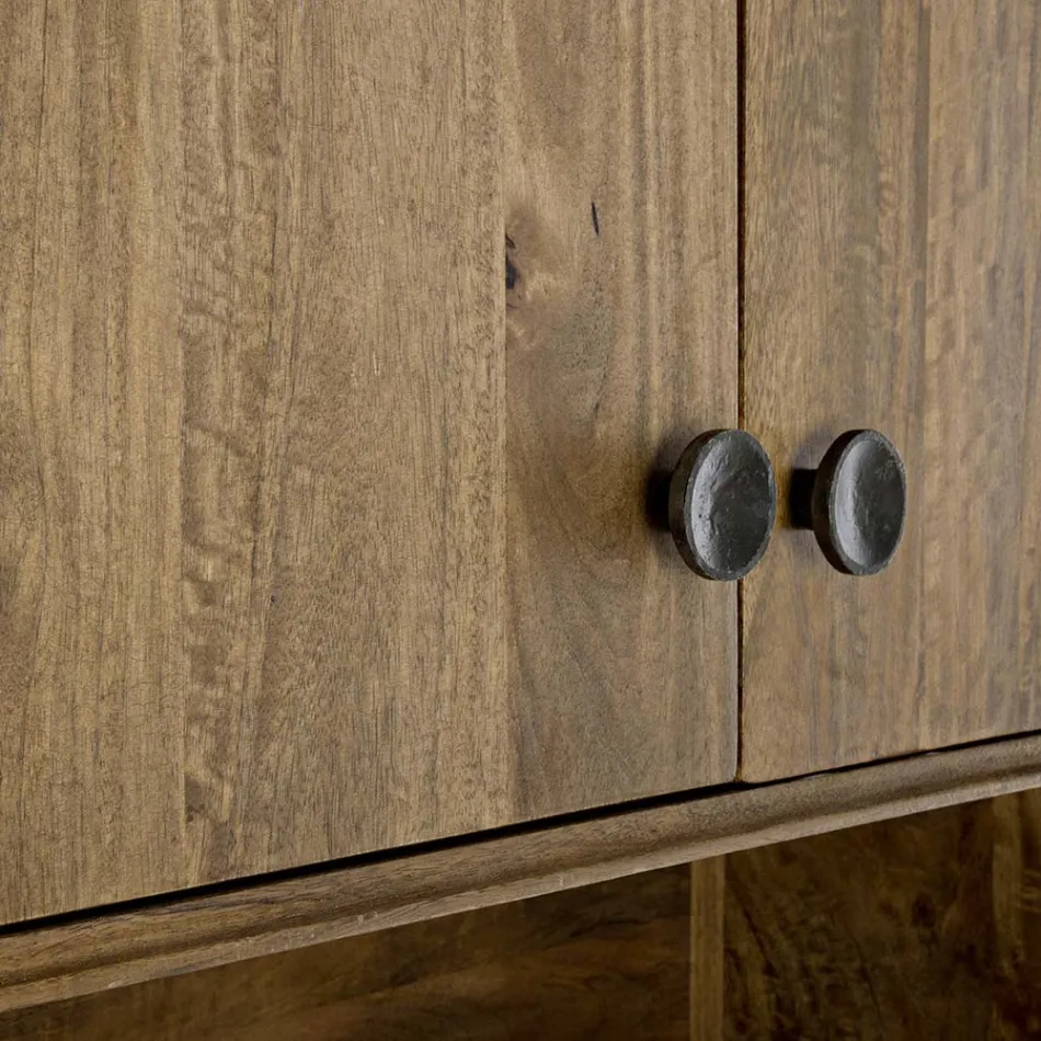 Mobile Sideboard 4 Doors and Shelf in Vintage Mango Wood - Desiderio Viadurini