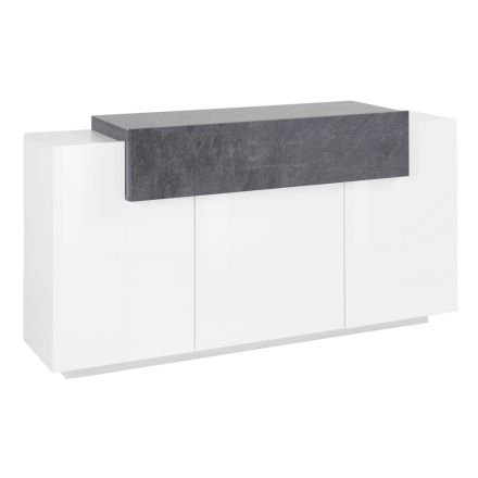 Mobile Sideboard 4 Doors White and Anthracite Wood, Cement or Maple - Therese Viadurini