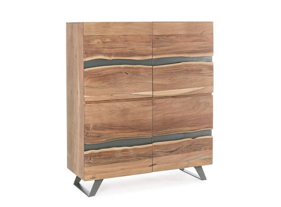Mobile Sideboard 4 Doors Acacia Wood Naturalistic Homemotion - Maramero Viadurini