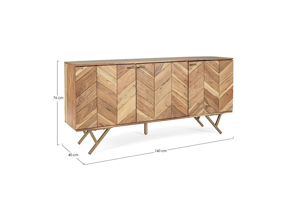 Mobile Sideboard in Acacia Wood 3 Doors Ethnic Design Homemotion - Carla Viadurini
