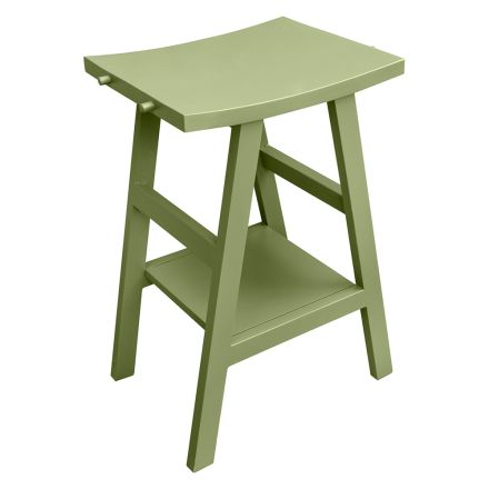 Free Standing Bathroom Cabinet with Teak Finish and Large Green Shelf - Raomi Viadurini