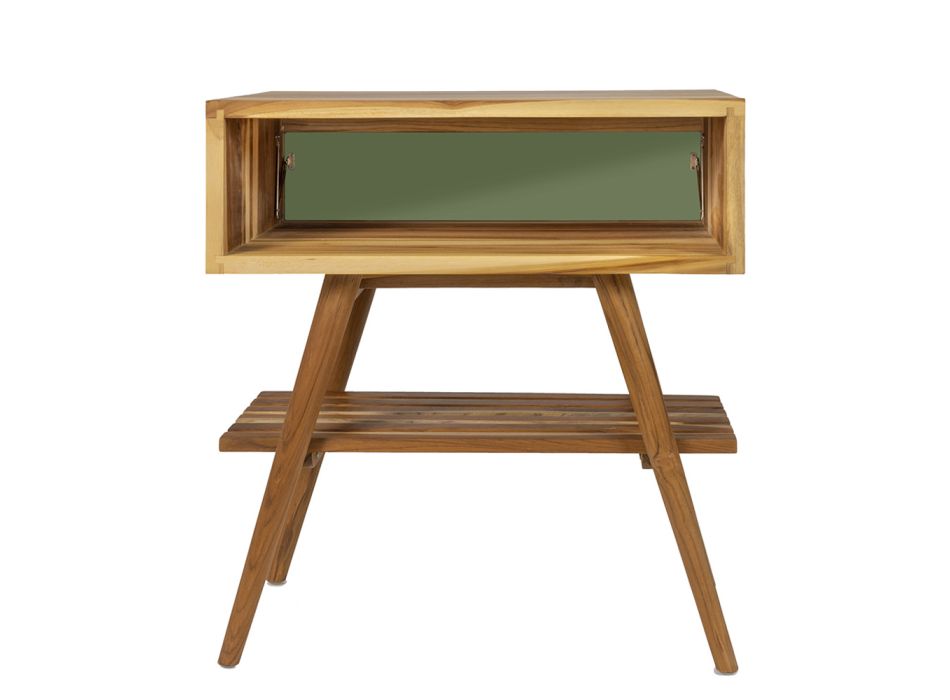 Bathroom Cabinet with Wood Finish and Green Colored Chest of Drawers - Gatien Viadurini
