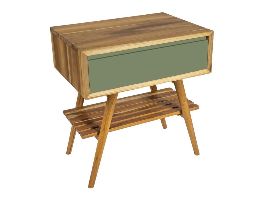 Bathroom Cabinet with Wood Finish and Green Colored Chest of Drawers - Gatien Viadurini