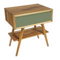 Bathroom Cabinet with Structure in Natural Teak and Green Drawer - Gatien