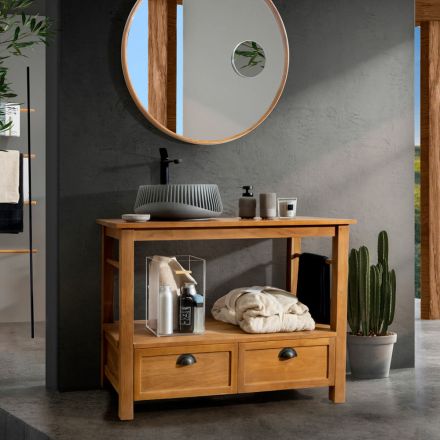 Freestanding Bathroom Cabinet Made of Teak with Two Drawers - Frangipani Viadurini