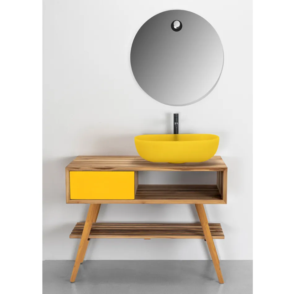 Modern Yellow Bathroom Cabinet with Large Shelf and Chest of Drawers - Benoit Viadurini
