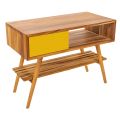 Bathroom Cabinet with Structure in Natural Teak and Yellow Drawer - Benoit