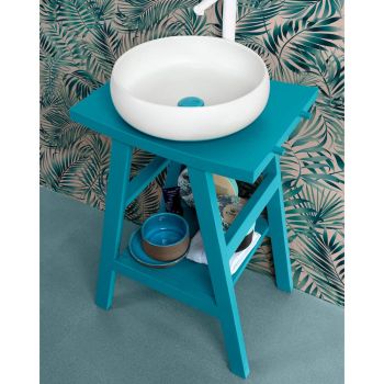 Teak Bathroom Cabinet with Semi-Curved Top and Comfortable Blue Shelf - Raomi