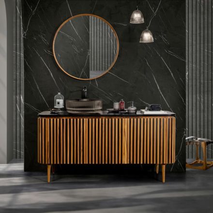 Handmade Solid Teak and Mahogany Bathroom Cabinet - Heliconia Viadurini