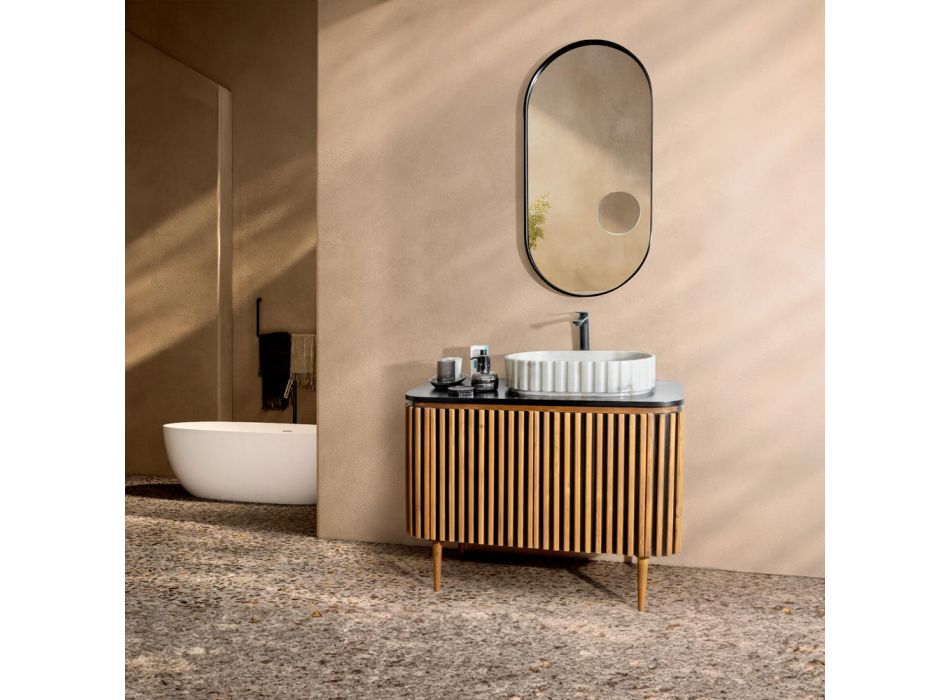 Handmade Solid Teak and Mahogany Bathroom Cabinet - Heliconia Viadurini