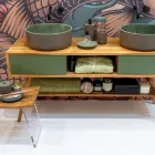 Natural Teak Bathroom Cabinet with Green Color Chest of Drawers - Hamadou Viadurini