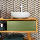 Natural Teak Bathroom Cabinet with Green Color Chest of Drawers - Hamadou Viadurini