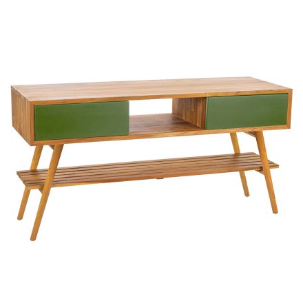 Natural Teak Bathroom Cabinet with Green Color Chest of Drawers - Hamadou Viadurini
