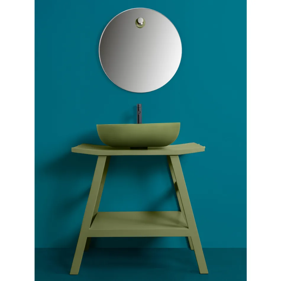 Modern Bathroom Cabinet with Green Shelf and Towel Hooks - Crina Viadurini