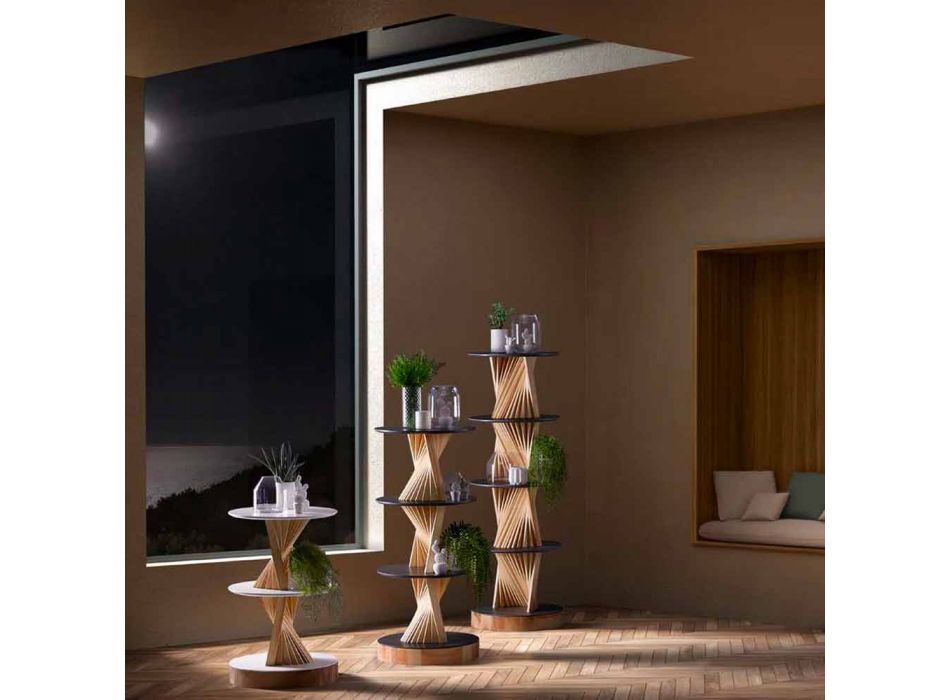Design Furniture in Wood with Round Shelves in Gres Made in Italy - Aspide Viadurini
