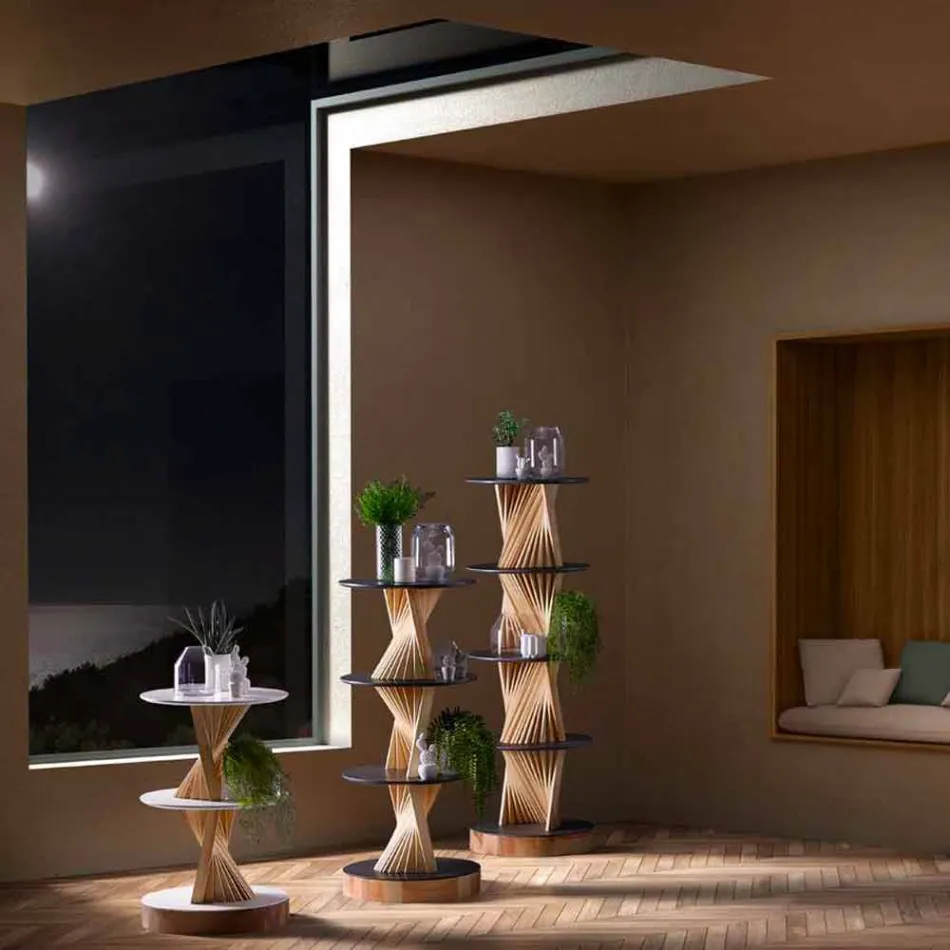 Design Furniture in Wood with Round Shelves in Gres Made in Italy - Aspide Viadurini