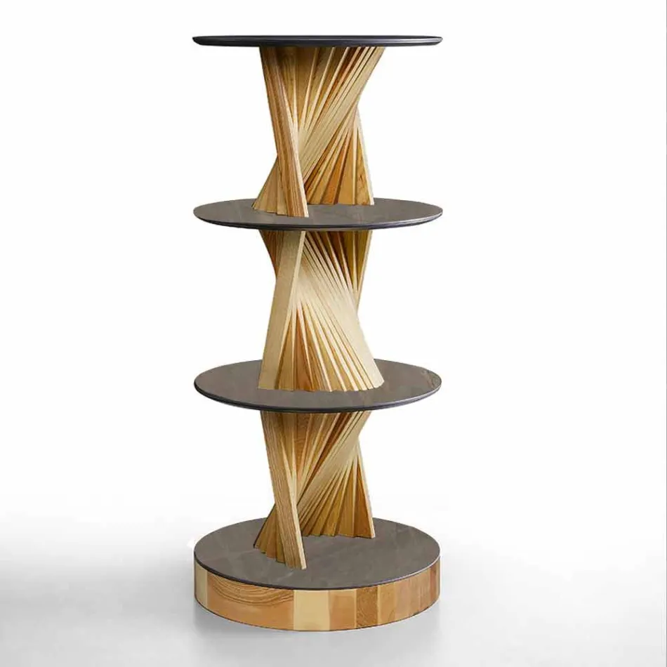 Design Furniture in Wood with Round Shelves in Gres Made in Italy - Aspide Viadurini
