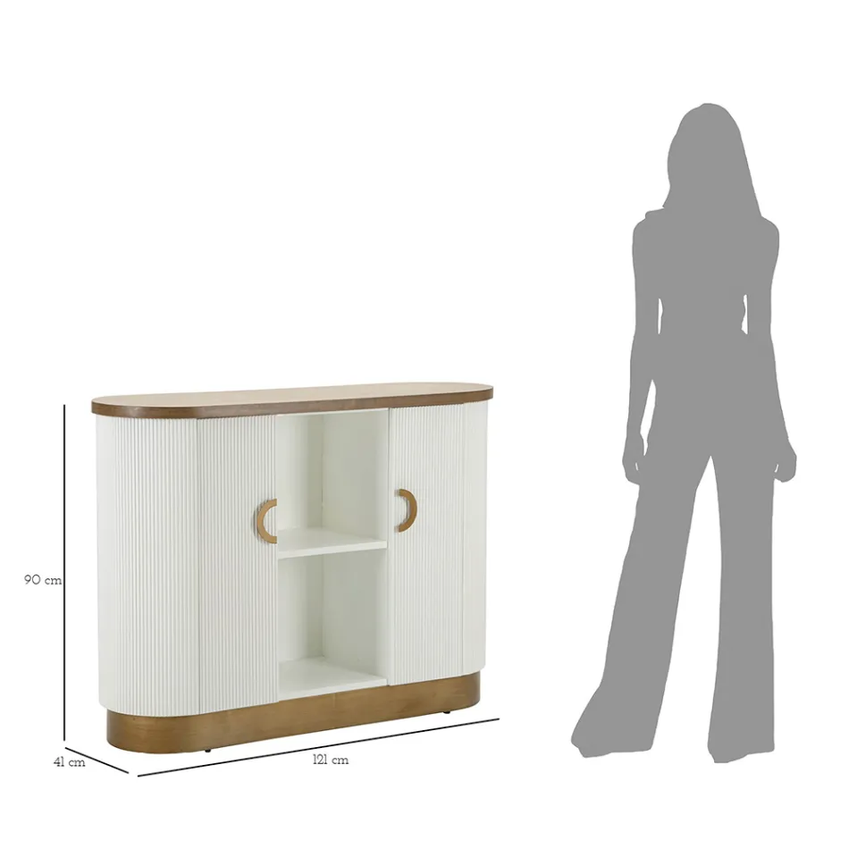 Wooden Cabinet with Top and Rounded Inserts with 2 Doors and 2 Shelves - Rachel Viadurini