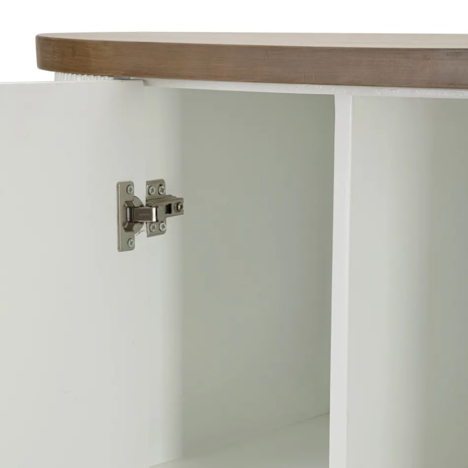 Wooden Cabinet with Top and Rounded Inserts with 2 Doors and 2 Shelves - Rachel Viadurini