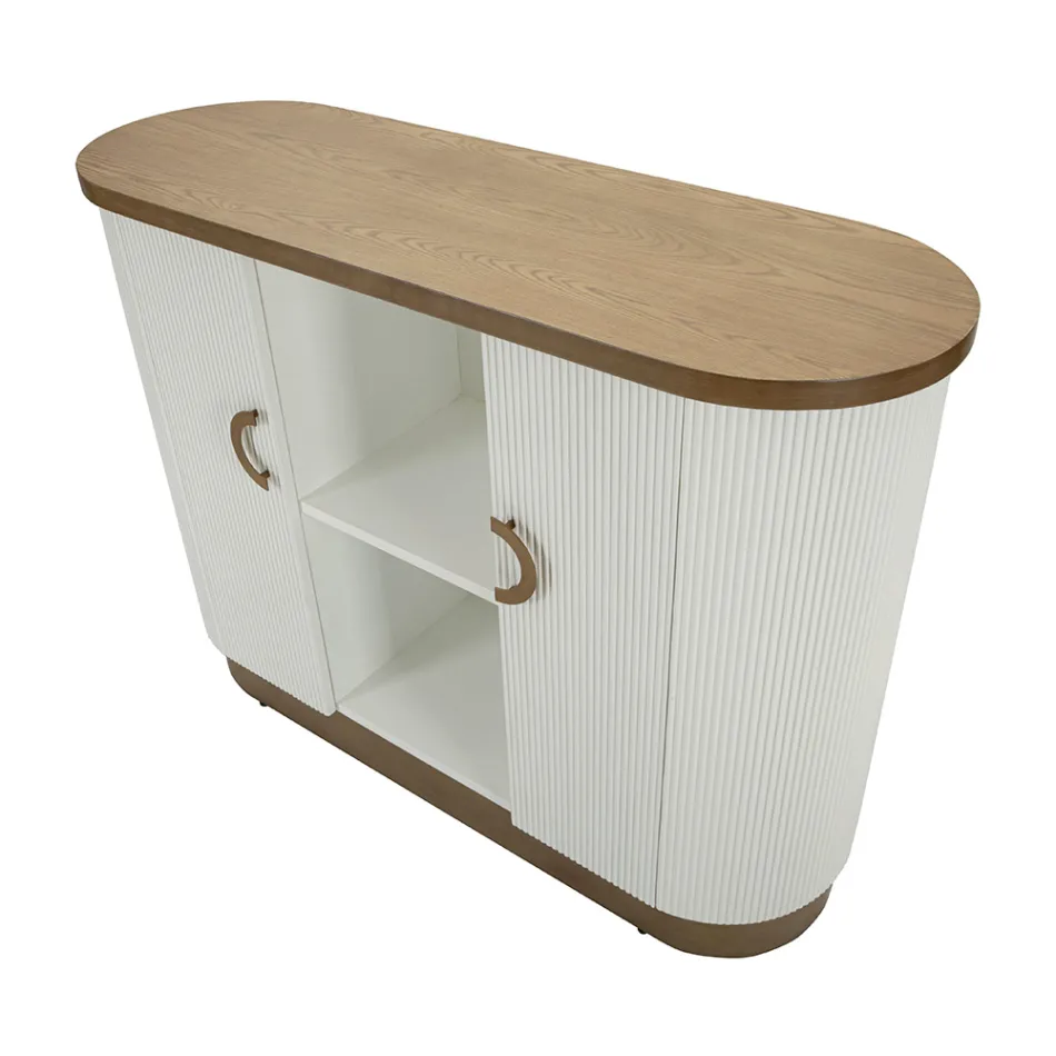 Wooden Cabinet with Top and Rounded Inserts with 2 Doors and 2 Shelves - Rachel Viadurini