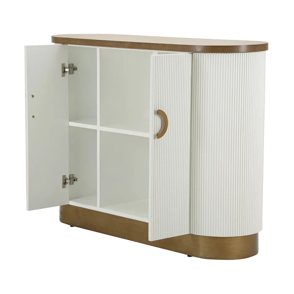 Wooden Cabinet with Top and Rounded Inserts with 2 Doors and 2 Shelves - Rachel Viadurini