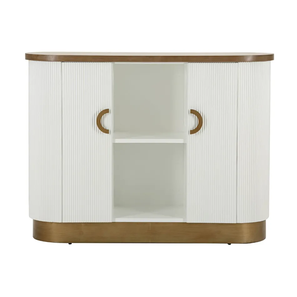 Wooden Cabinet with Top and Rounded Inserts with 2 Doors and 2 Shelves - Rachel Viadurini
