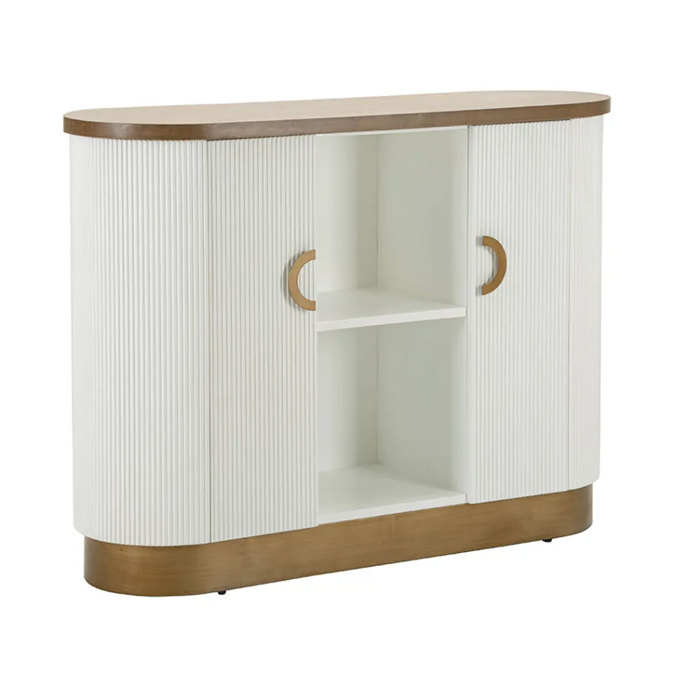 Wooden Cabinet with Top and Rounded Inserts with 2 Doors and 2 Shelves - Rachel Viadurini