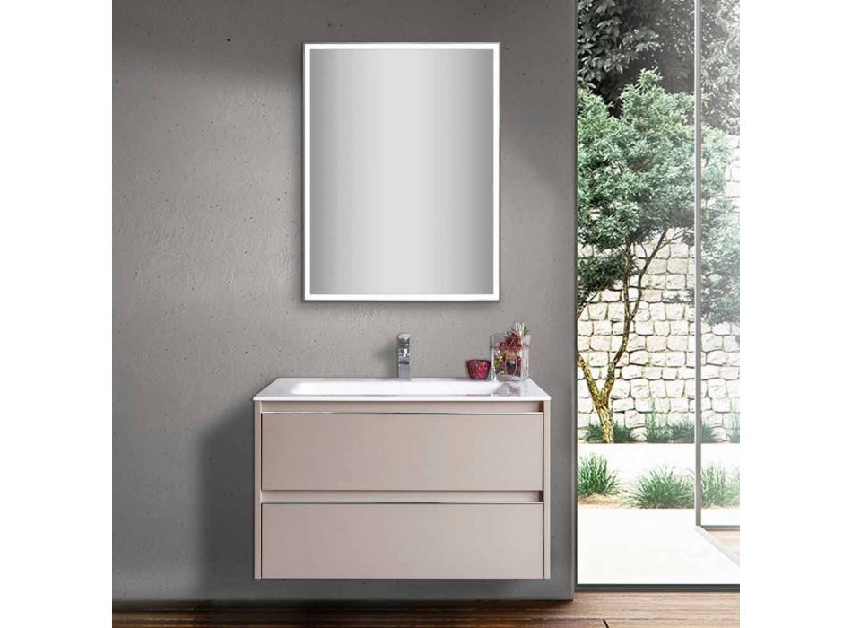 Dove Gray Bathroom Washbasin in Wood and Resin with Design Mirror - Alfonso Viadurini