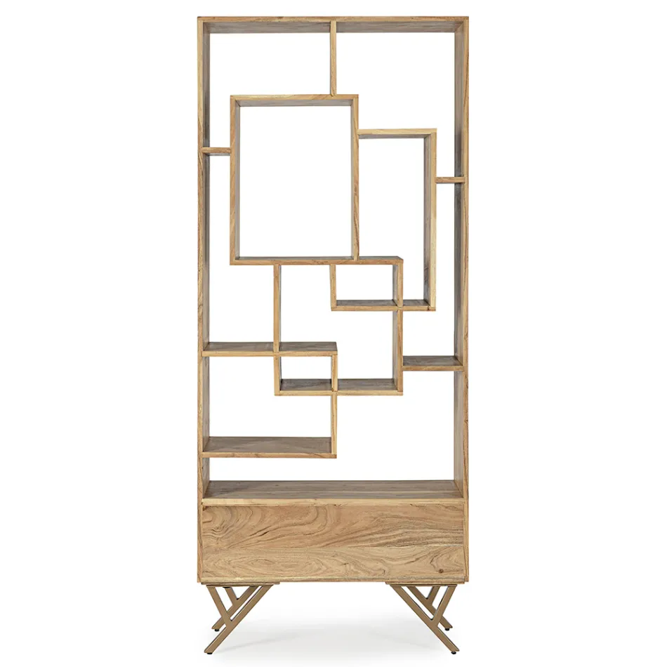 Living Room Bookcase in Acacia Wood and Homemotion Drawer - Auriel Viadurini