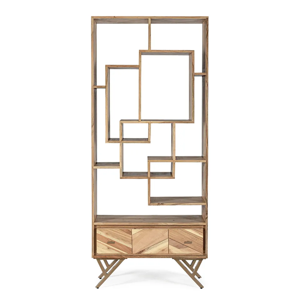 Living Room Bookcase in Acacia Wood and Homemotion Drawer - Auriel Viadurini