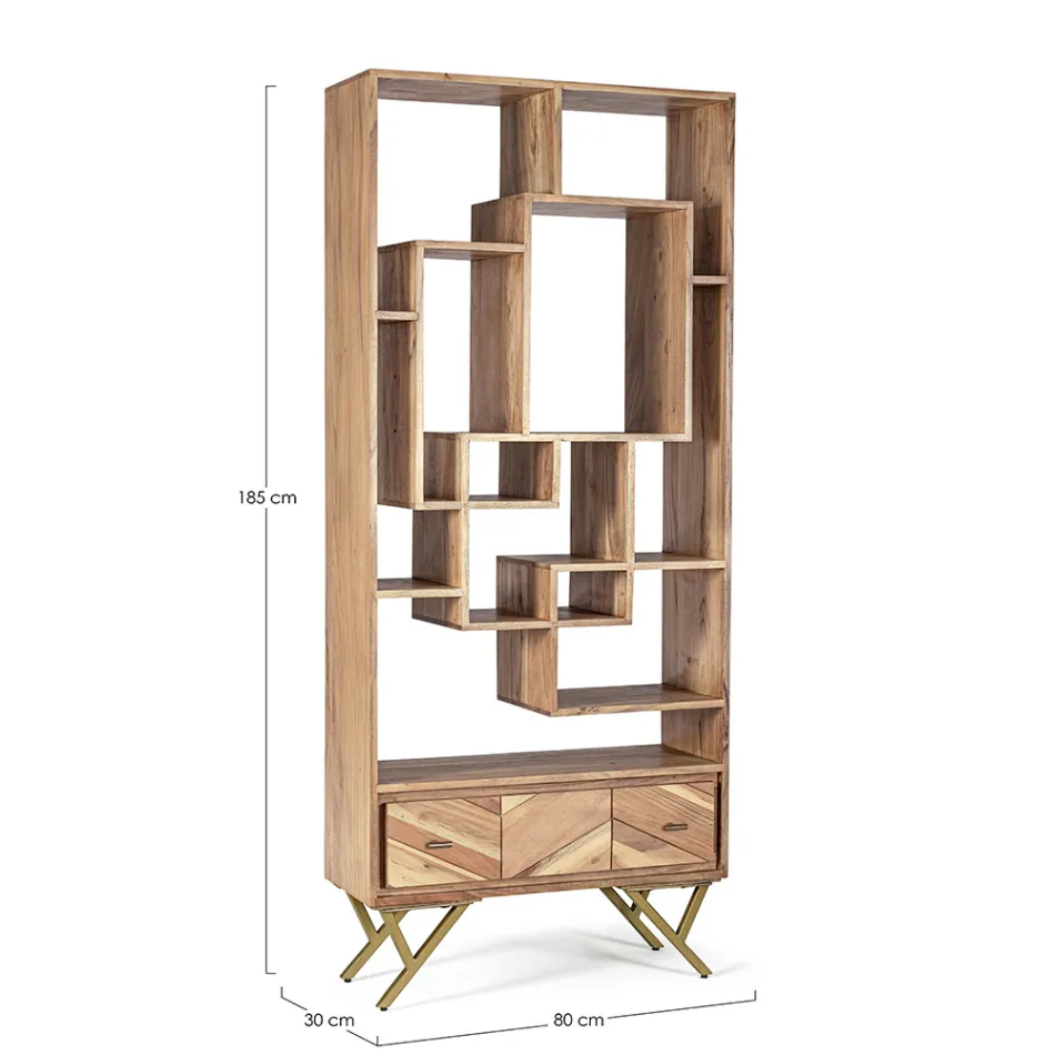 Living Room Bookcase in Acacia Wood and Homemotion Drawer - Auriel Viadurini