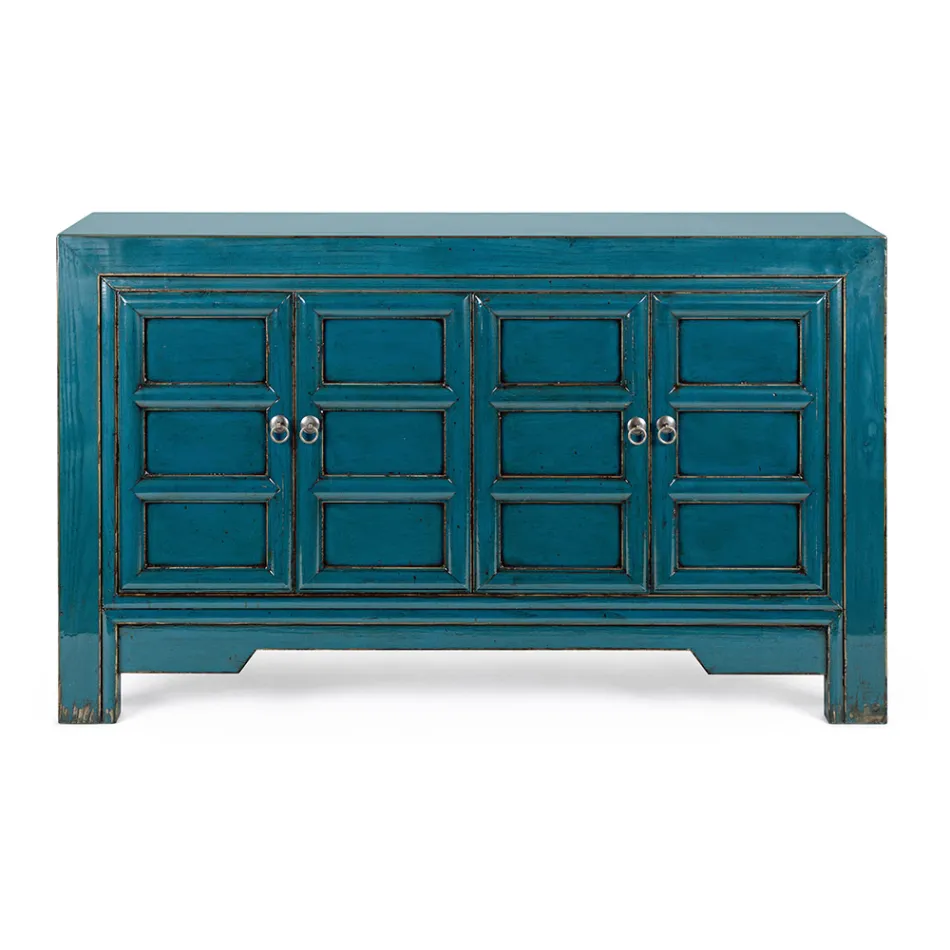 Mobile Sideboard 4 Doors in Blue Elm Wood Vintage Design Homemotion - Konan Viadurini