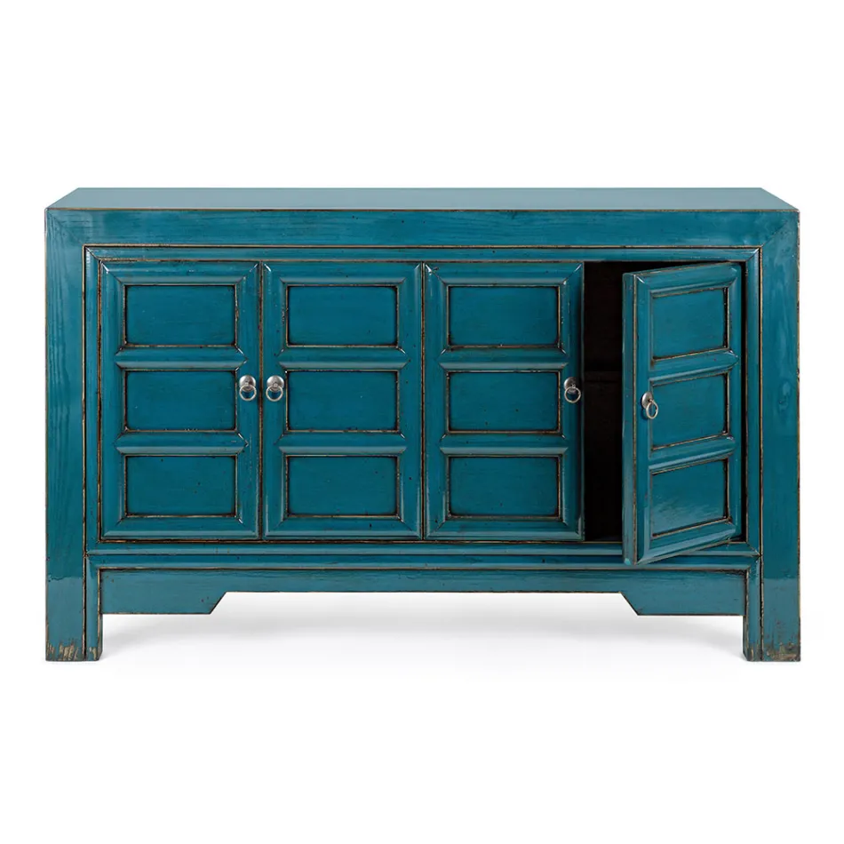 Mobile Sideboard 4 Doors in Blue Elm Wood Vintage Design Homemotion - Konan Viadurini
