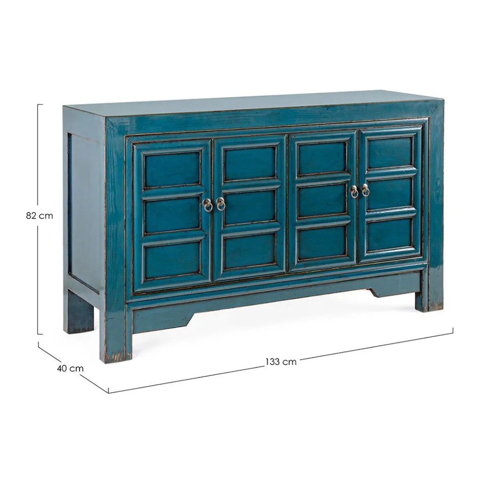 Mobile Sideboard 4 Doors in Blue Elm Wood Vintage Design Homemotion - Konan Viadurini