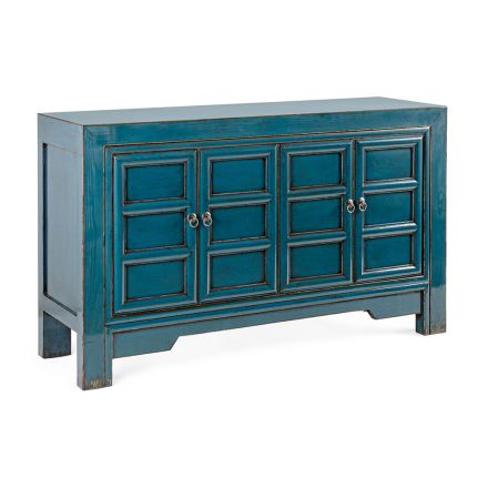 Mobile Sideboard 4 Doors in Blue Elm Wood Vintage Design Homemotion - Konan Viadurini