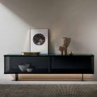 Living Room Sideboard in Smoked Glass and Green or Red Marble with Led - Leonarda Viadurini