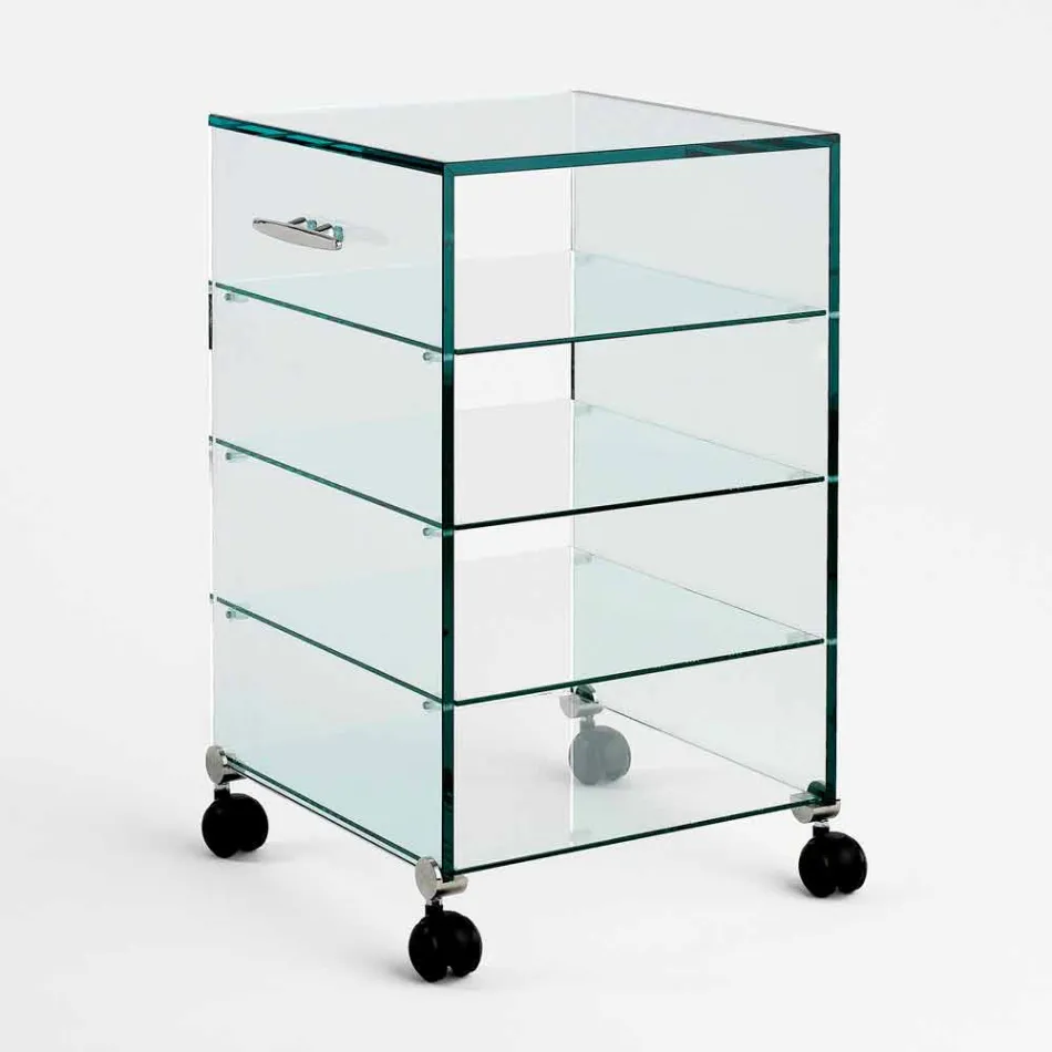 Multipurpose Cabinet with Transparent Glass Wheels with 3,6,8 or 10 Shelves - Versatilio Viadurini
