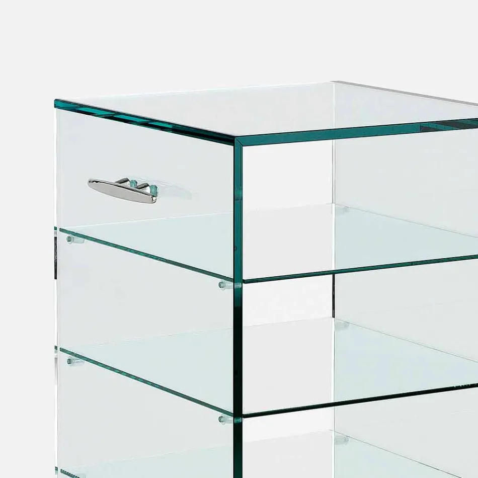 Multipurpose Cabinet with Transparent Glass Wheels with 3,6,8 or 10 Shelves - Versatilio Viadurini