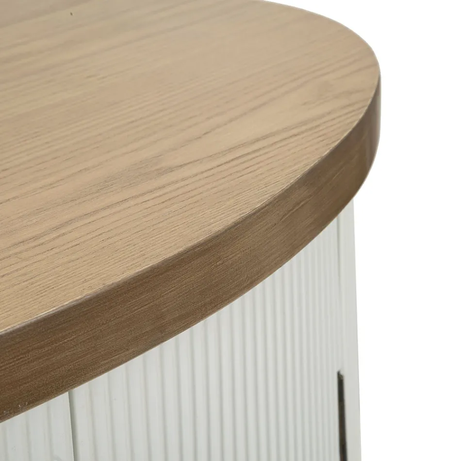 Oval Wooden Cabinet with Top and Rounded Inserts with 2 Doors - Rachel Viadurini