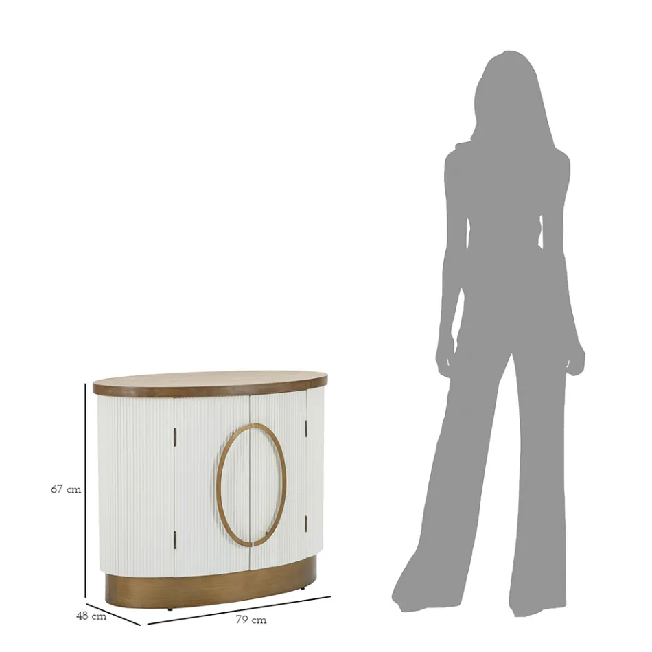 Oval Wooden Cabinet with Top and Rounded Inserts with 2 Doors - Rachel Viadurini