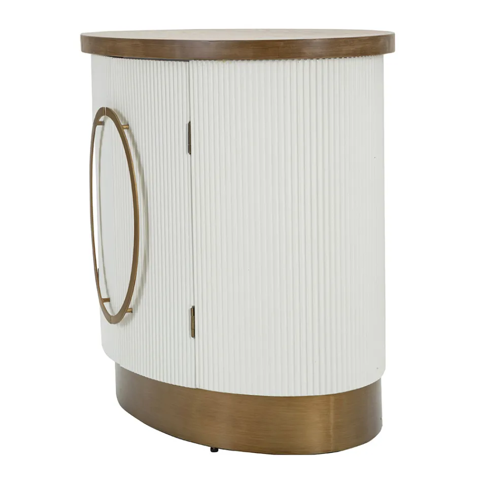 Oval Wooden Cabinet with Top and Rounded Inserts with 2 Doors - Rachel Viadurini