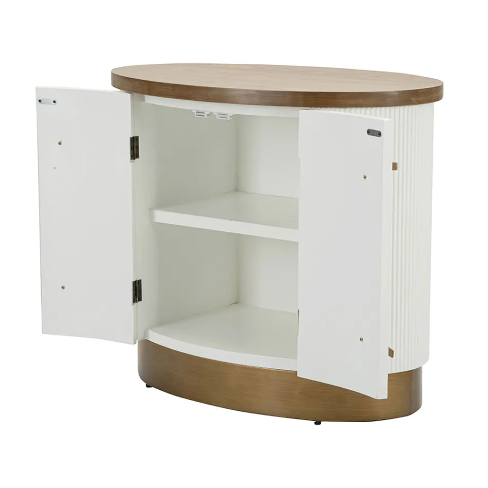 Oval Wooden Cabinet with Top and Rounded Inserts with 2 Doors - Rachel Viadurini