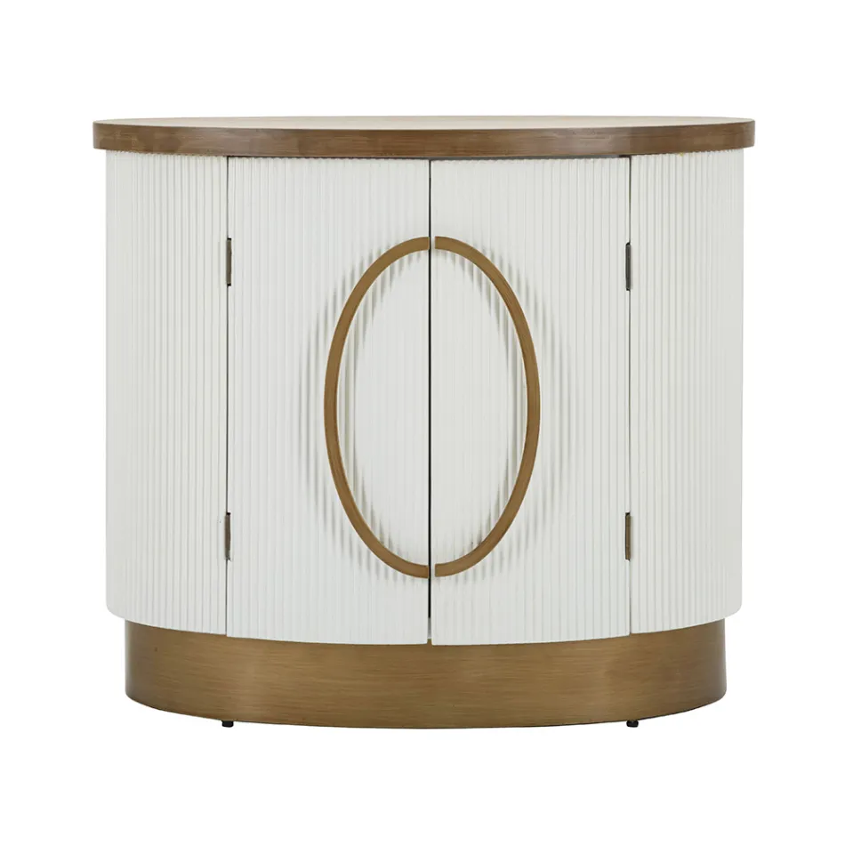 Oval Wooden Cabinet with Top and Rounded Inserts with 2 Doors - Rachel Viadurini