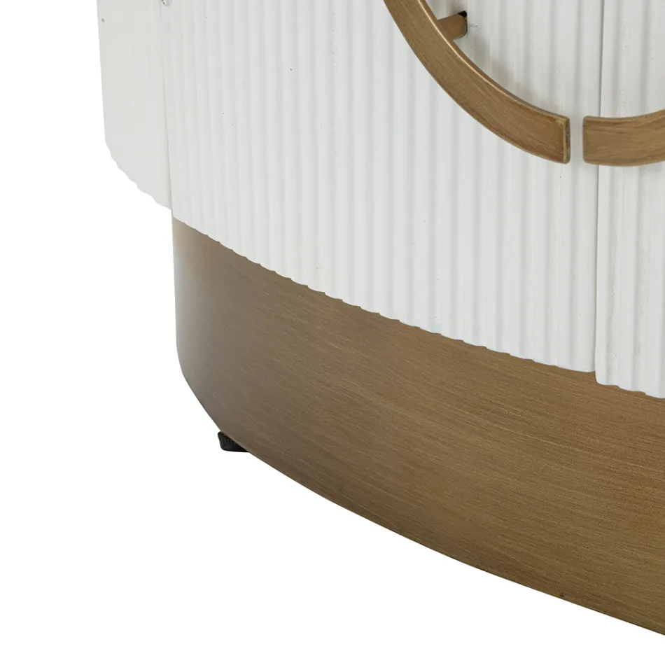 Oval Wooden Cabinet with Top and Rounded Inserts with 2 Doors - Rachel Viadurini