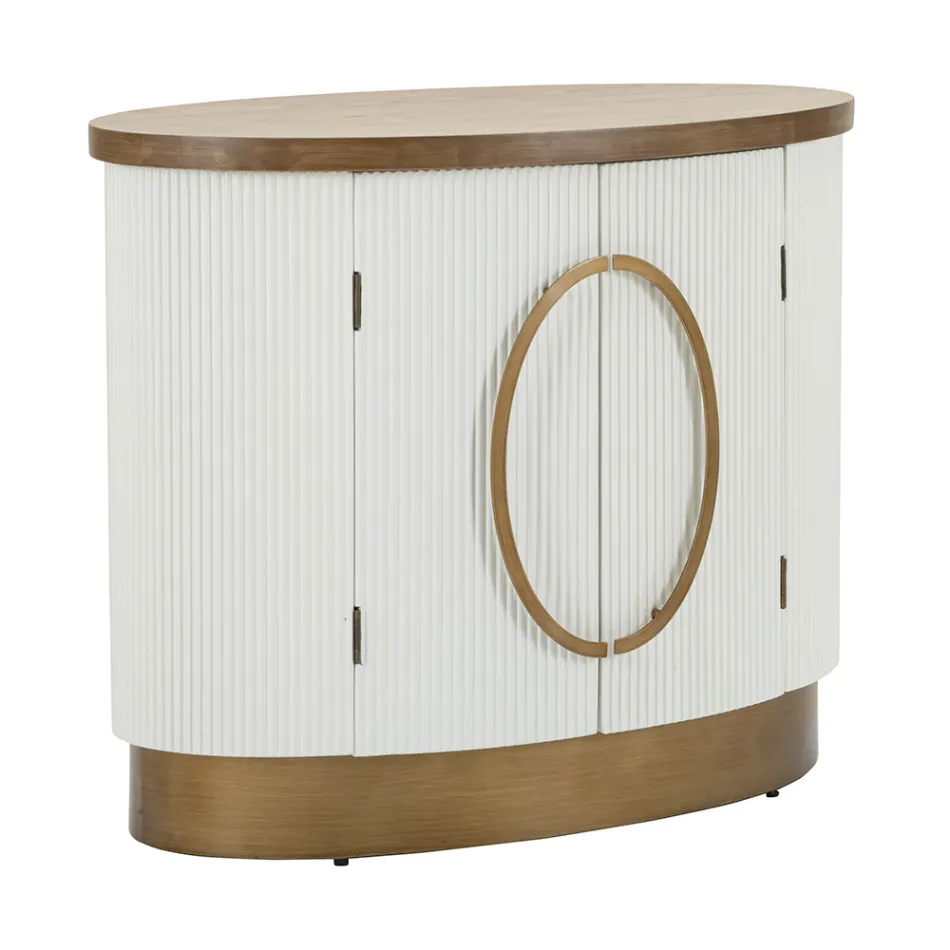 Oval Wooden Cabinet with Top and Rounded Inserts with 2 Doors - Rachel Viadurini