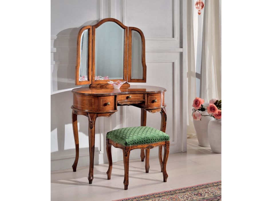 Wooden Dressing Table with Drawers and Mirror Made in Italy - Luxury Viadurini