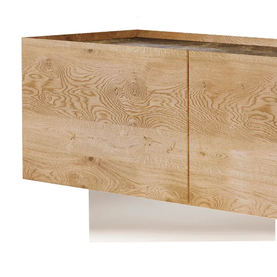 TV Cabinet with 3 Doors with Base in Tempered Glass Made in Italy - Soraya Viadurini