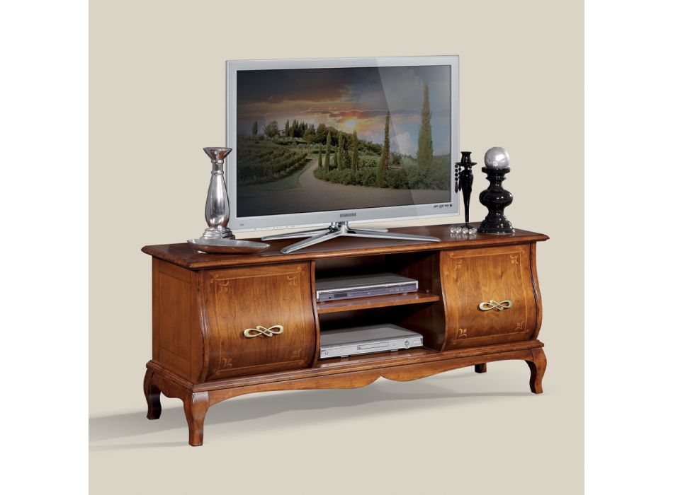Classic Wooden TV Stand with Inlays Made in Italy - Hastings Viadurini