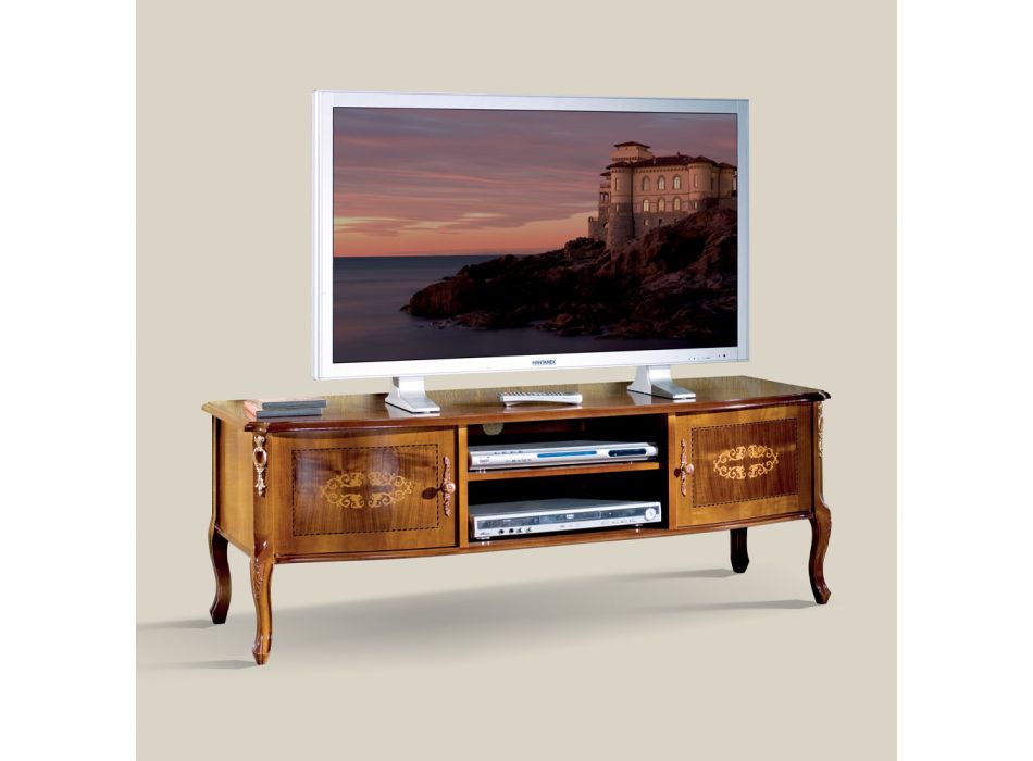 Classic Wooden TV Stand with Inlays Made in Italy - Katerine Viadurini