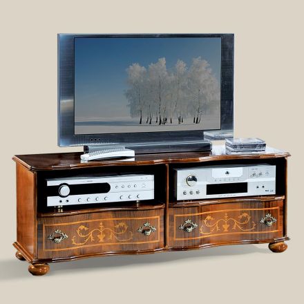 Classic TV Stand in Luxury Walnut Wood Made in Italy - Prince Viadurini